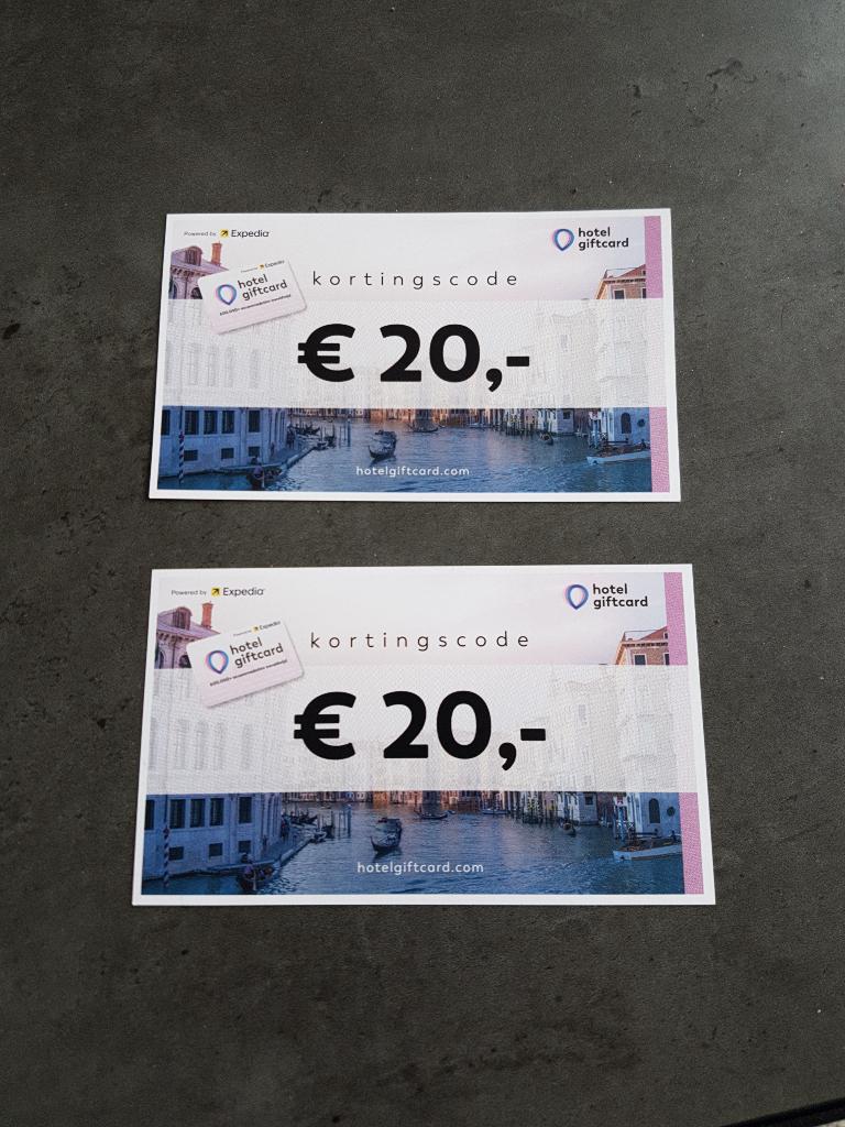 Hotel Giftcard | 2x €20,00 kortingsvoucher, Tickets en Kaartjes, Twee personen, Kortingsbon