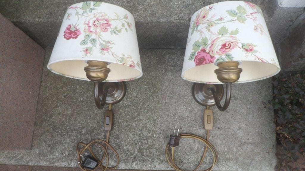 Set sfeervolle wandlampen brons stoffen kap rozen muurlamp, Metaal, Wandlamp, Gebruikt, Met schakelaar