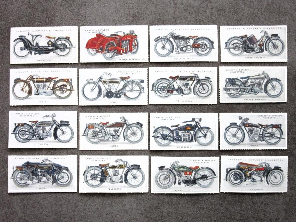 16 verzamelplaatjes Motor Cycles - Lambert Butler cigarettes, Verzamelen, Ophalen of Verzenden, Aansteker