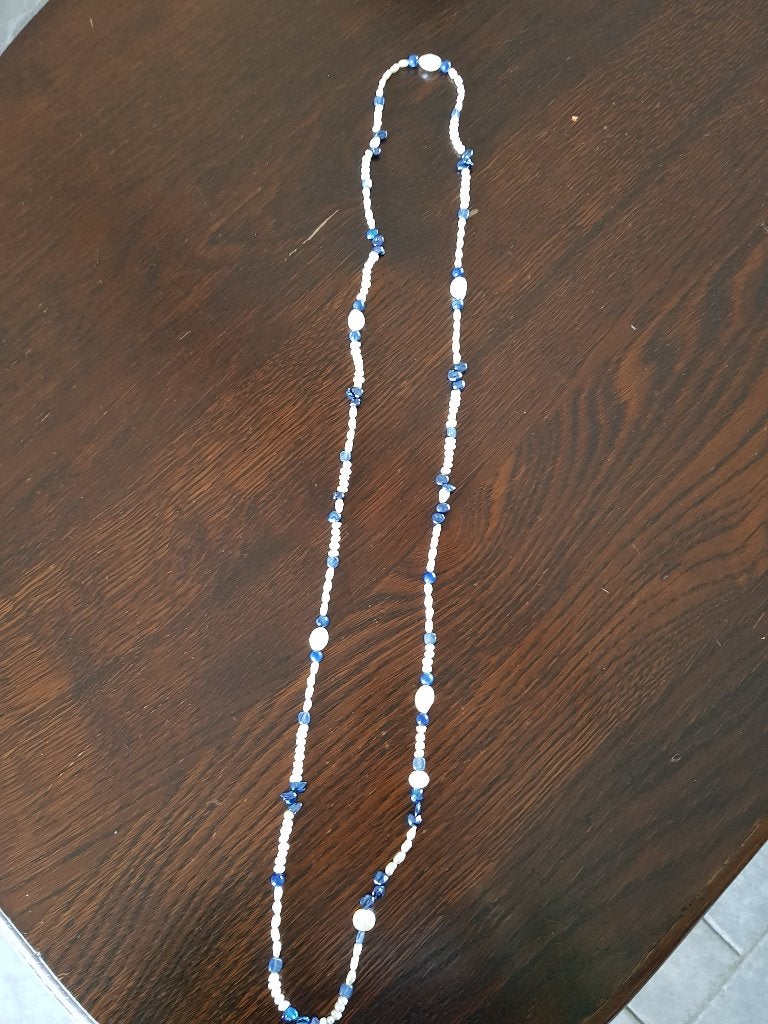 Lang cultivé  parelcollier + lapis lazuli en blauw parelmoer, Sieraden, Tassen en Uiterlijk, Blauw, Nieuw, Ophalen of Verzenden