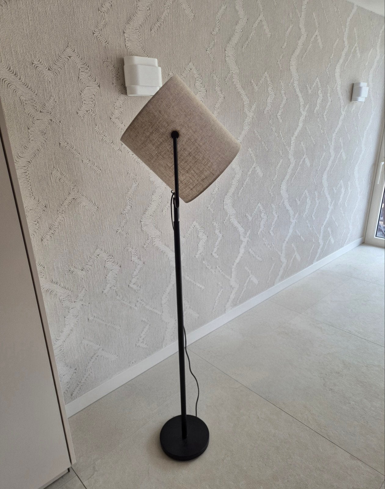 Vloerlamp met linnen kantelbare kap japandi, Ophalen, E27 (groot), Scandinavisch, japandi, wabi sabi, 150 tot 200 cm