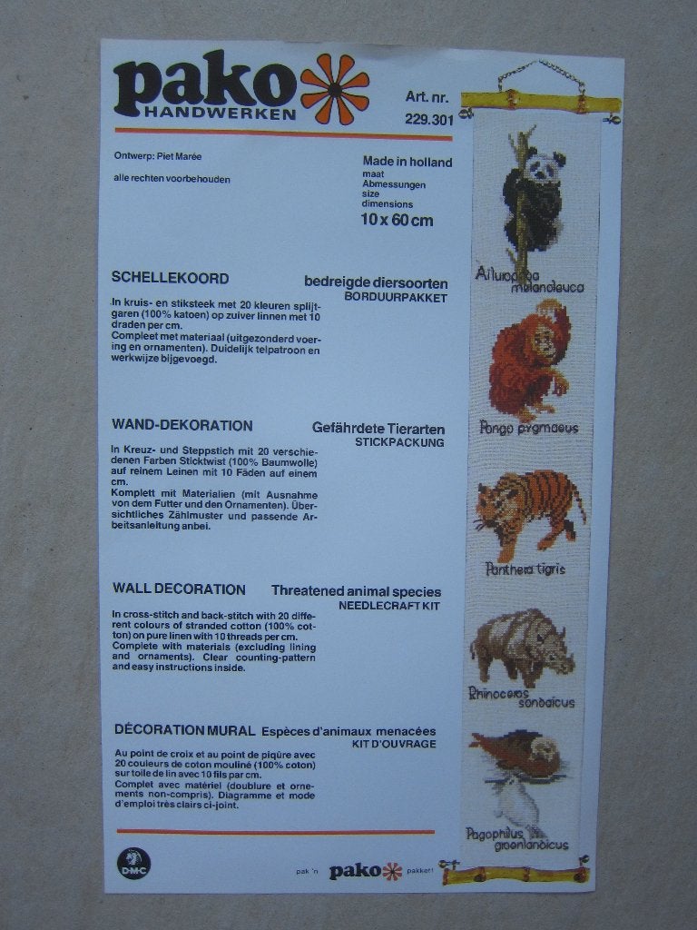 borduurpatroon PAKO  Bedreigde diersoorten, Hobby en Vrije tijd, Borduren en Borduurmachines, Ophalen of Verzenden, Zo goed als nieuw