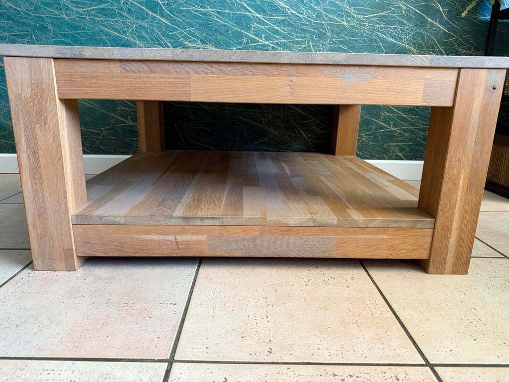 Woood  Salontafel van eiken hout 0.85 x 0.84x 0.40, Huis en Inrichting, Tafels | Salontafels, Ophalen, Gebruikt, 50 tot 100 cm