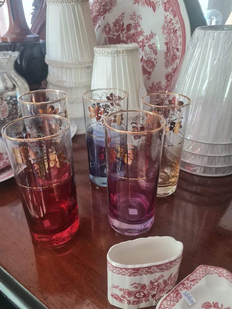 5 vintage limonade glazen met bladgoud set 19,95, Verzamelen, Glas en Borrelglaasjes, Heikant 21 Kaatsheuvel, Belle Vieille Brocante