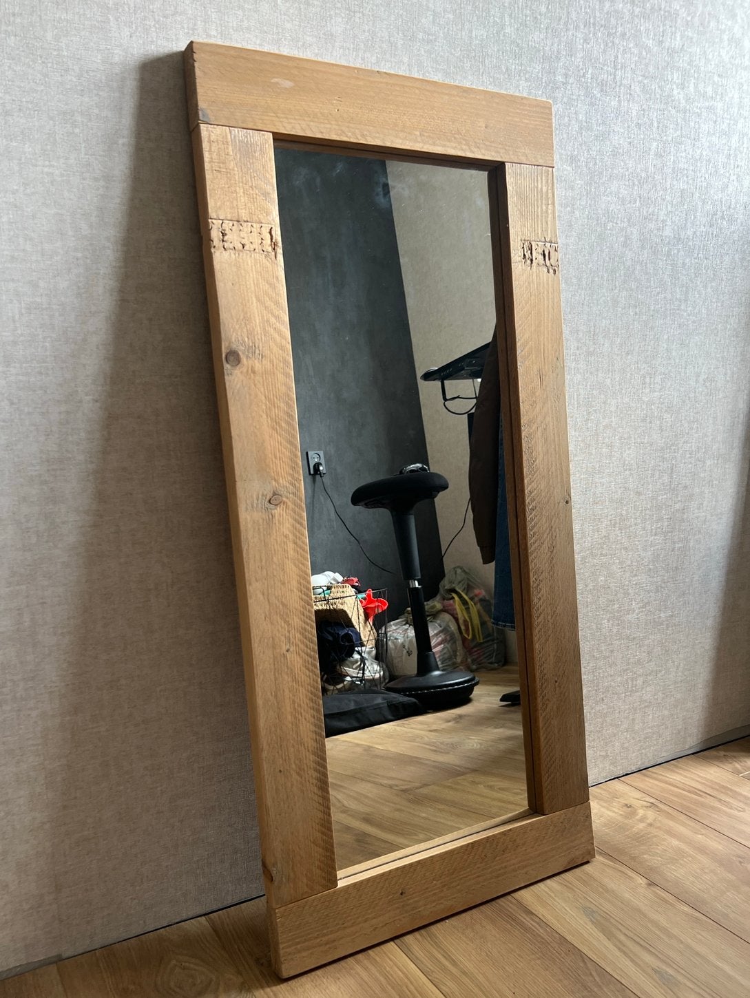 Landelijke steigerhouten spiegel 98x52, Huis en Inrichting, Woonaccessoires | Spiegels, Ophalen, Zo goed als nieuw, Minder dan 100 cm