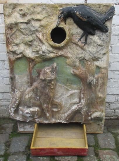 uitzonderlijke mange boules papier mache vos & raaf, Antiek en Kunst, Ophalen