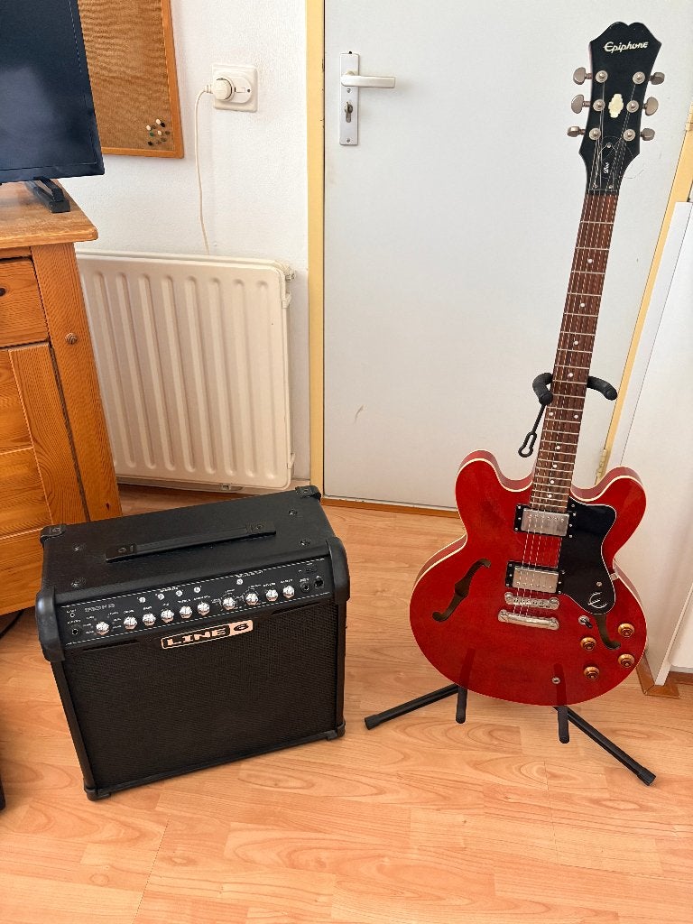Epiphone semi-akoe elektrische gitaar met 30 watt versterker, Ophalen, Hollow body, Epiphone, Met versterker