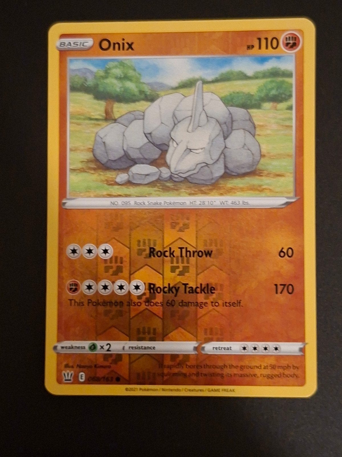 Onix 068/163 Pokémon Kaart - Reverse Battle Style, Ophalen of Verzenden, Zo goed als nieuw, Losse kaart, Foil