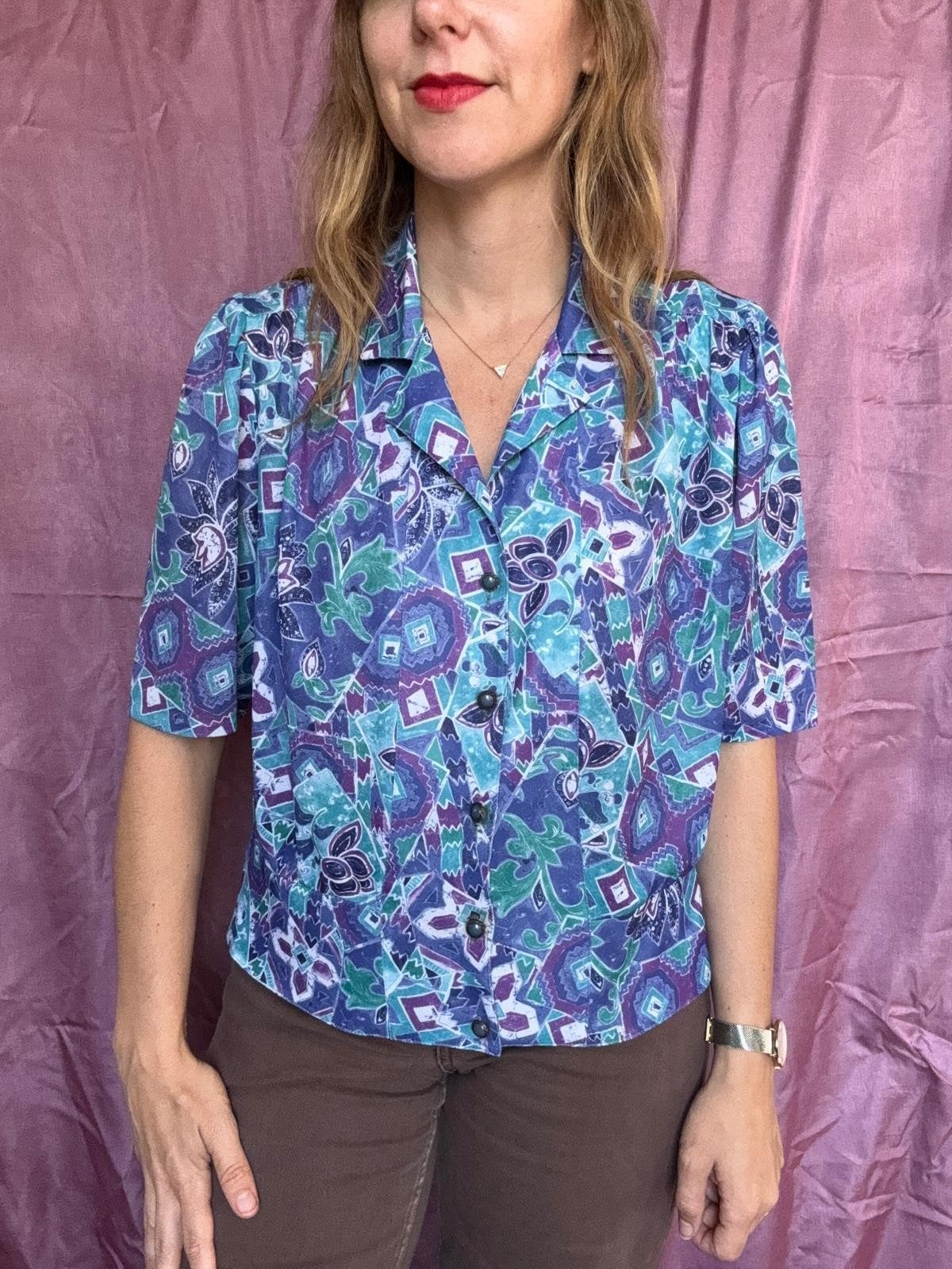 Vintage blouse, maat 42/XL - kleurrijk patroon - 90's, Maat 42/44 (L), Ophalen of Verzenden, N.V. Bloch, Amsterdam, Netherlands