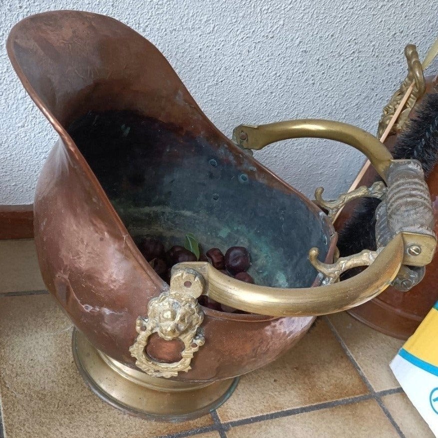 Antieke koperen kolenkit met messing handvatten, Antiek en Kunst, Antiek | Koper en Brons, Ophalen