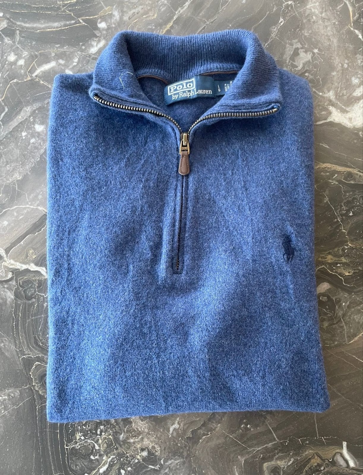 Polo Ralph Lauren 1/4 Zip Trui - Volledig Wol - Maat L, Ophalen of Verzenden, Gedragen, Maat 52/54 (L), Blauw