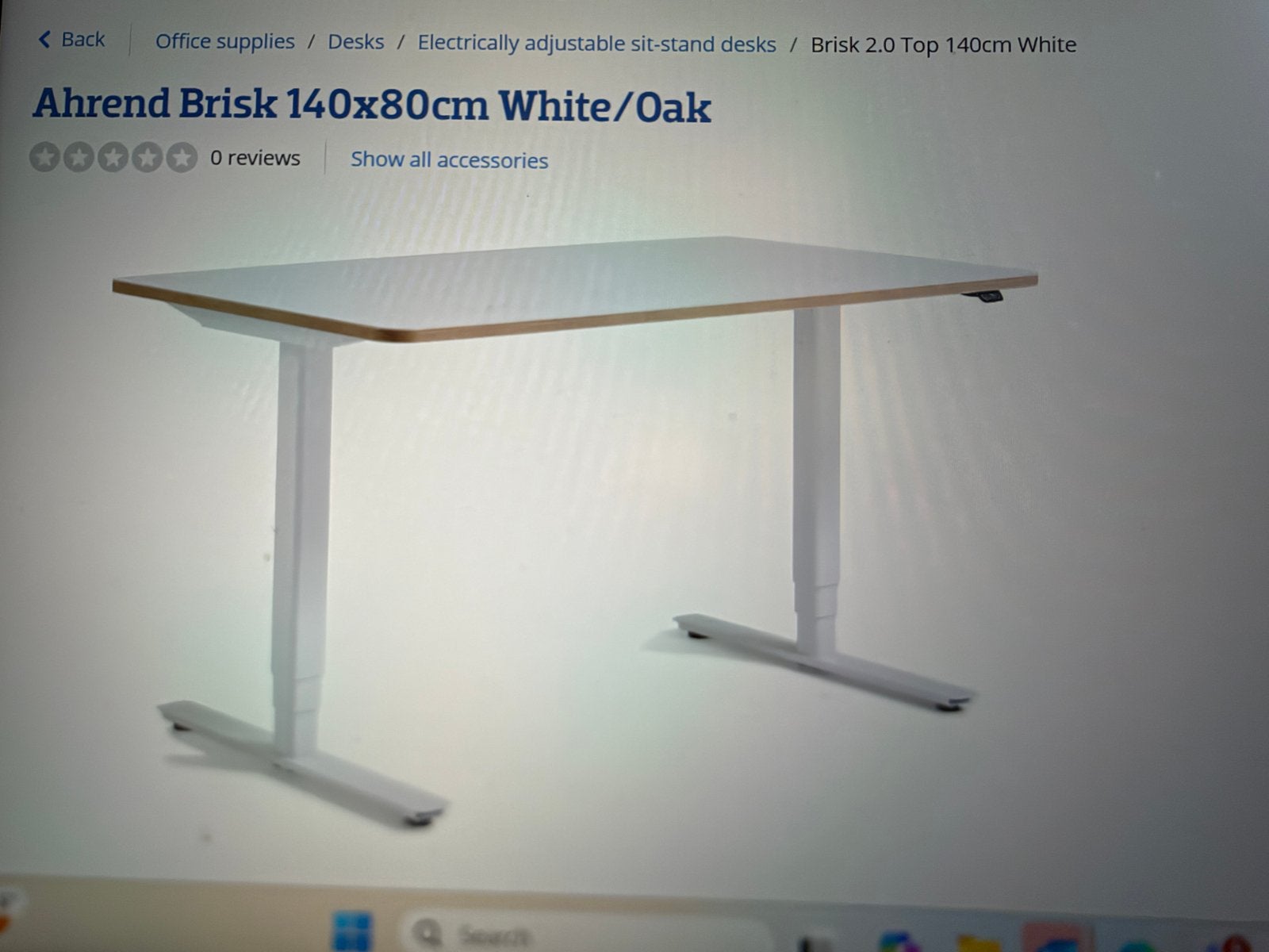 Ahrend Brisk 140x80cm Wit/Eiken Zit-sta Bureau, Huis en Inrichting, Zit-sta bureau, Elektrisch, Hout, Nieuw