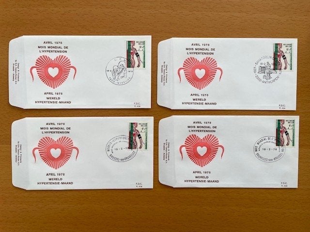 4x 1e Dag Enveloppe Filantropische Uitgifte Wereld, Ophalen of Verzenden, Overig