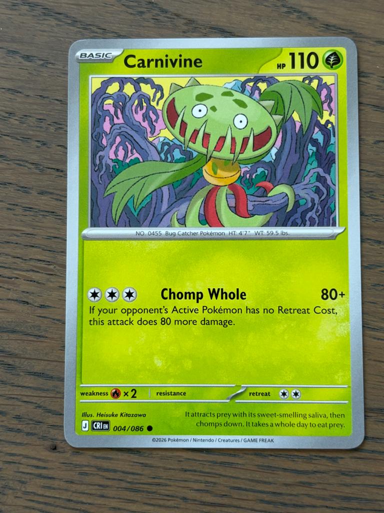 Pokémon Kaart: Carnivine (004/086) - Nieuwstaat, Ophalen of Verzenden, Nieuw, Losse kaart
