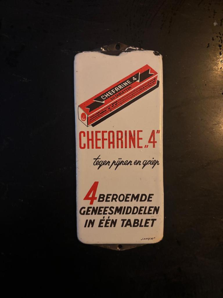 Emaille Reclamebord Chefarin 4 deurpostje, Ophalen of Verzenden, Gebruikt, Reclamebord