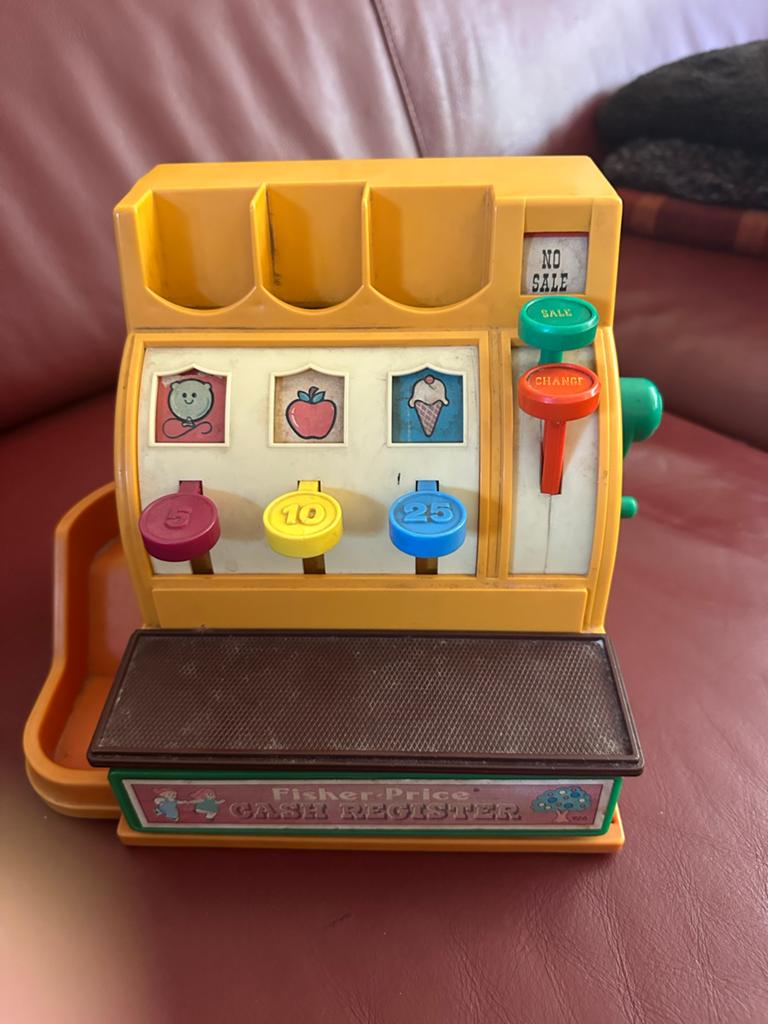 Oude Fisher-Price kassa uit 1974 - Vintage speelgoed, Ophalen of Verzenden, Gebruikt, Overige typen, Met geluid