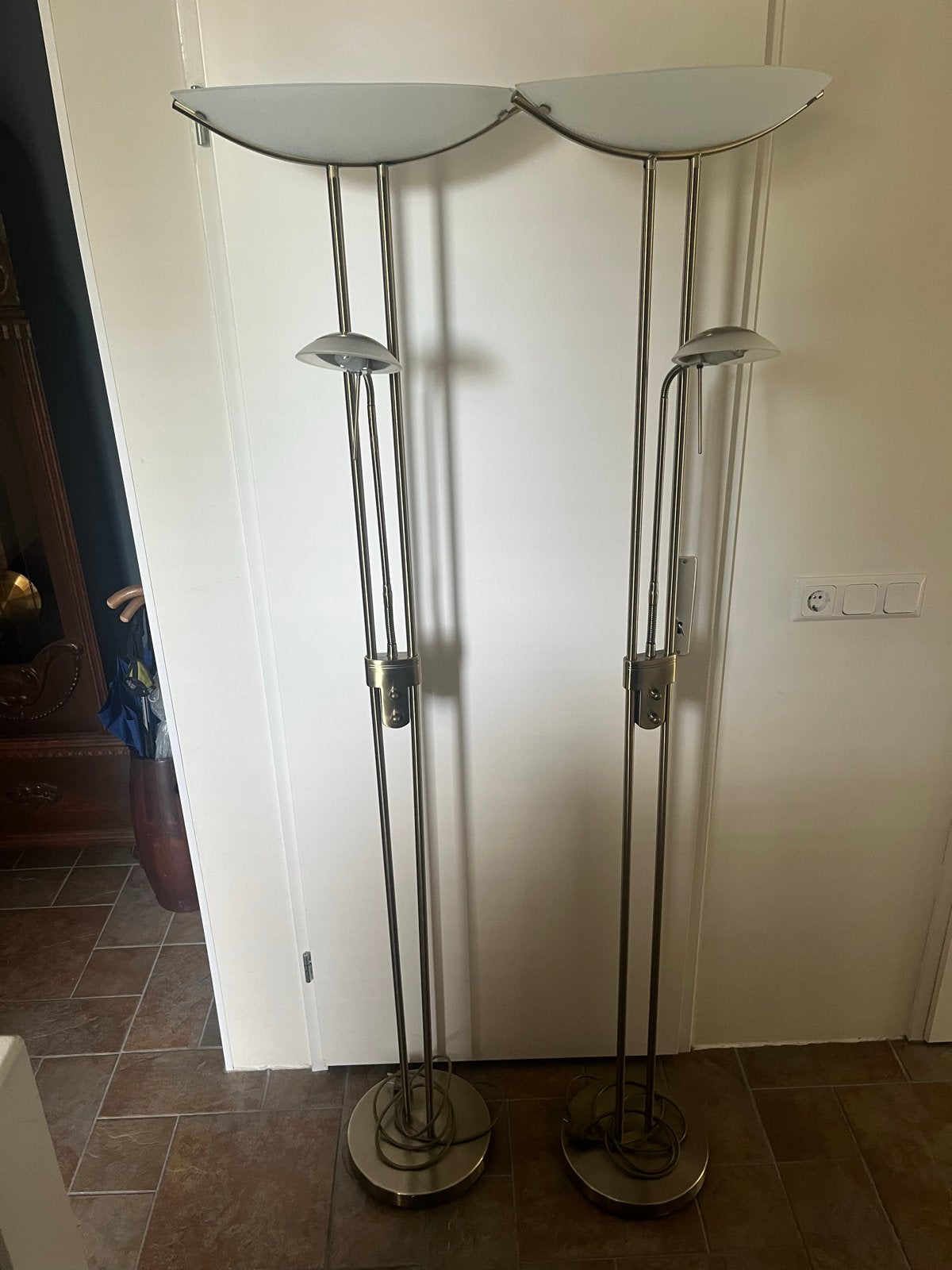 Set van 2 bronzen vloerlampen met leeslamp, Ophalen, Gebruikt, Metaal, 150 tot 200 cm