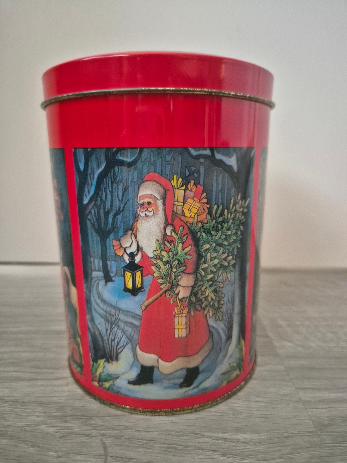 Vintage kerstblik met kerstman, Ophalen of Verzenden, Zo goed als nieuw, Overige