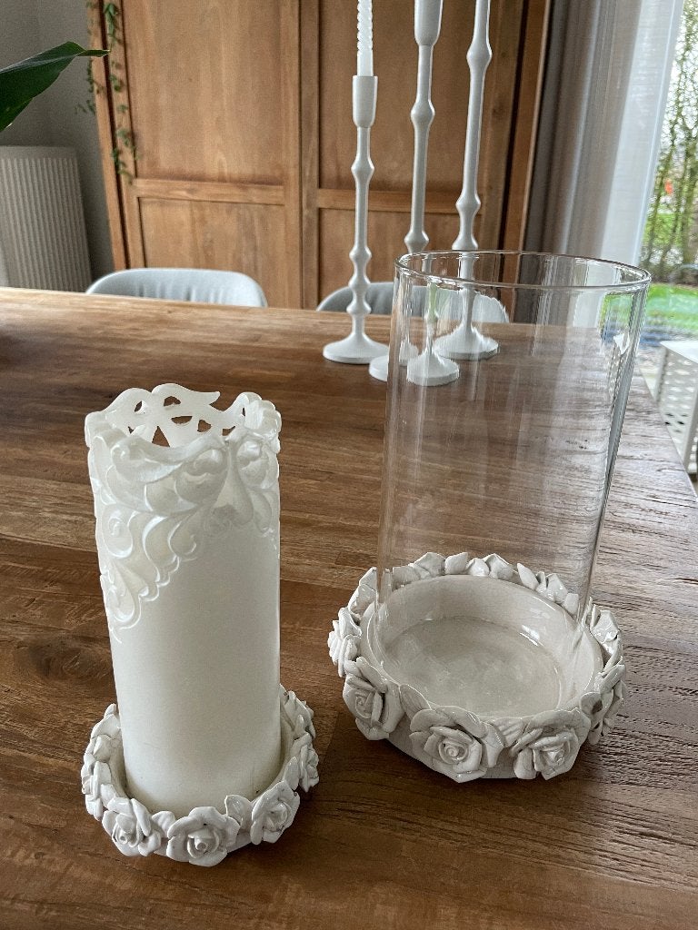 2 KAARSENHOUDERS, Wit, Ophalen of Verzenden, Kandelaar, Glas
