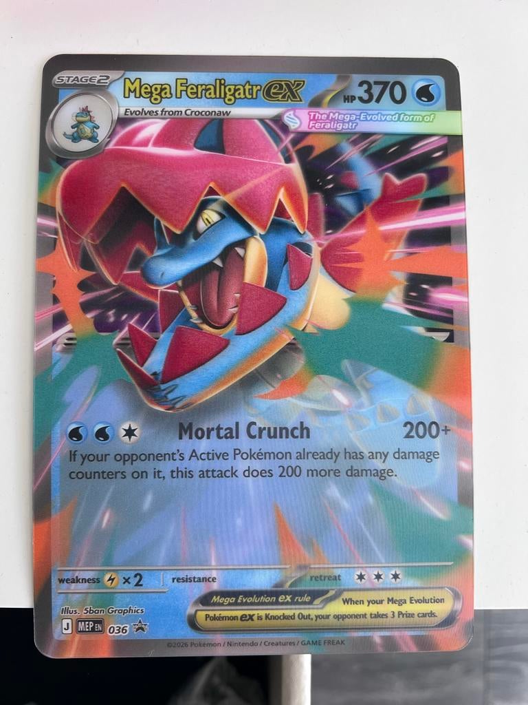 Mega Feraligatr EX  jumbo kaart (grote kaart), Ophalen of Verzenden, Zo goed als nieuw, Losse kaart, Foil