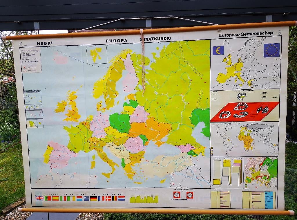 Hebri landkaart 1992 Europa Staatkundig dubbelzijd politiek, Antiek en Kunst, Antiek | Schoolplaten, Ophalen of Verzenden, Aardrijkskunde
