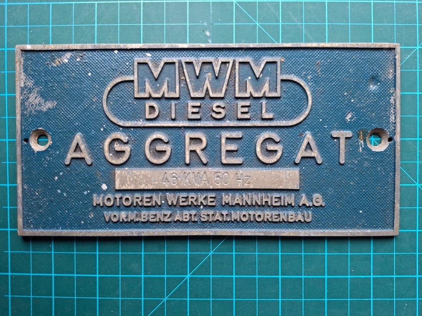 machine naamplaatje MWM diesel Aggregat 45KVA 50 Hz., Ophalen of Verzenden, Gebruikt, Overige typen
