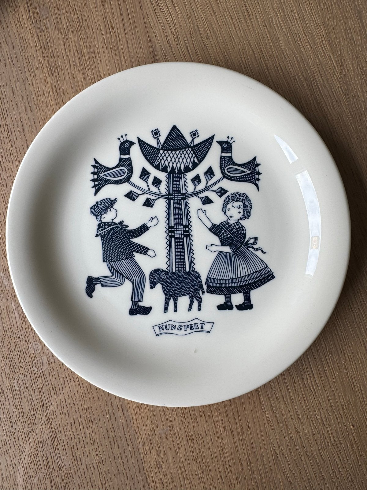 Vintage wandbordje Nunspeet, Delfts blauw stijl, Ophalen of Verzenden