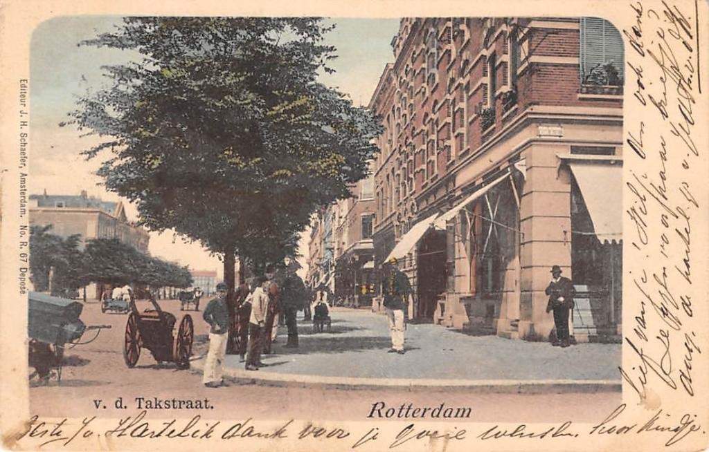 Rotterdam v.d. Takstraat in kleur 1902, Ophalen of Verzenden, Voor 1920, Gelopen, Zuid-Holland