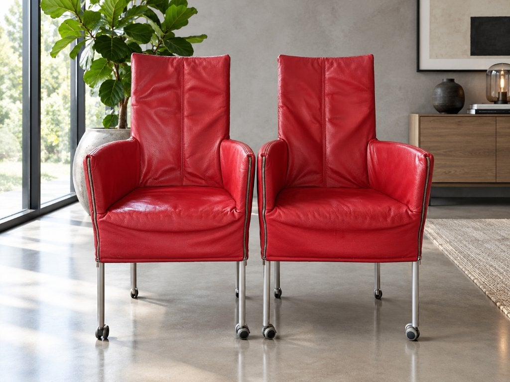 Set van 2 Montis Chaplin designstoelen - Rood leer, Ophalen, Gebruikt, Twee, Leer
