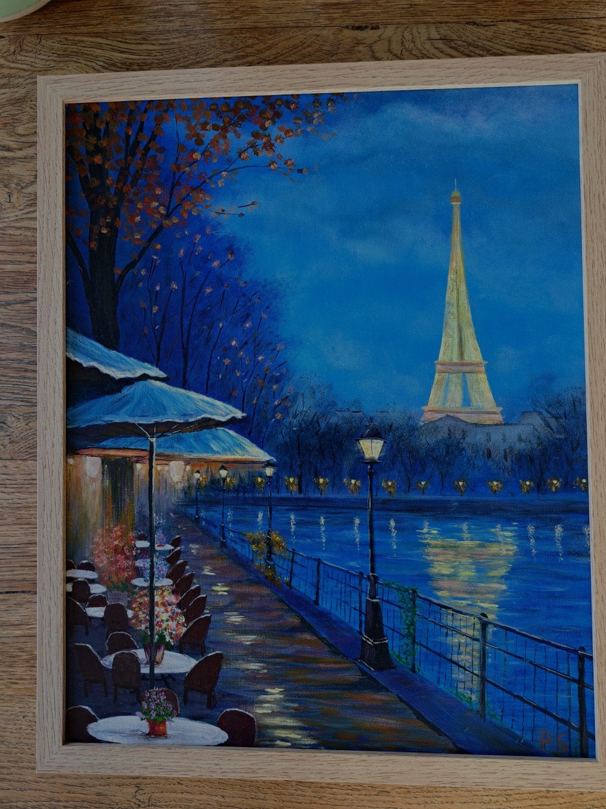 Schilderij Parijs bij nacht: Eiffeltoren en Seine.  40bij50, Antiek en Kunst, Ophalen