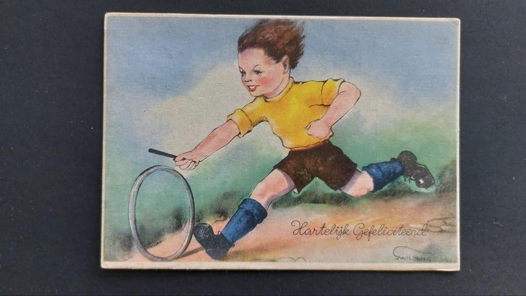 Swildens, Jongen rent achter hoepel aan, Verzenden, 1940 tot 1960, Ongelopen, Kinderen