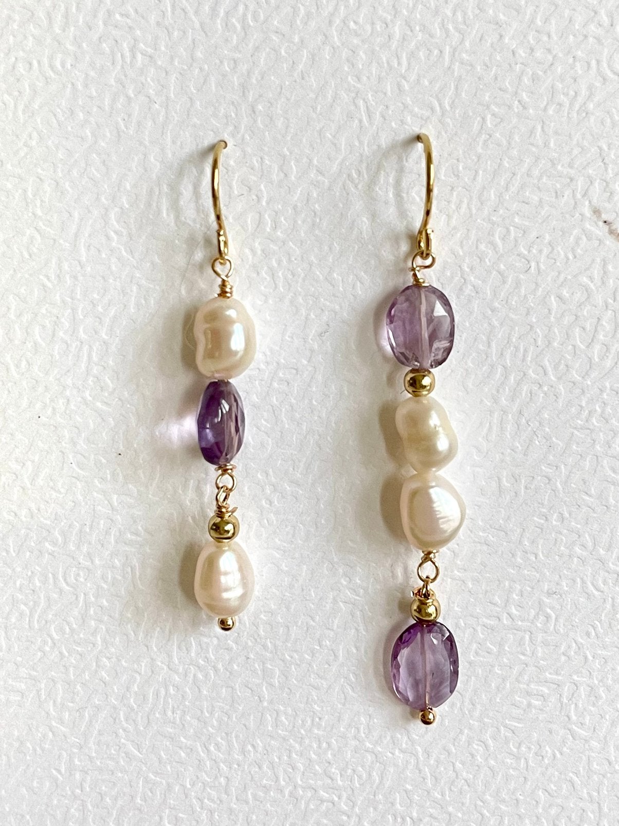 Amethist met parel oorbellen, Sieraden, Tassen en Uiterlijk, Oorbellen, Overige materialen, Hangers, Paars, Nieuw