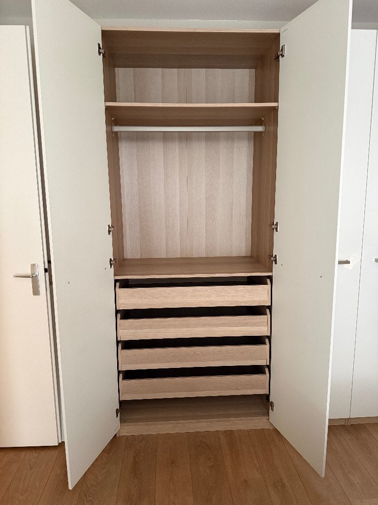 Pax kledingkasten eiken met hoogglans witte deuren, Ophalen, Gebruikt, 200 cm of meer, 50 tot 100 cm