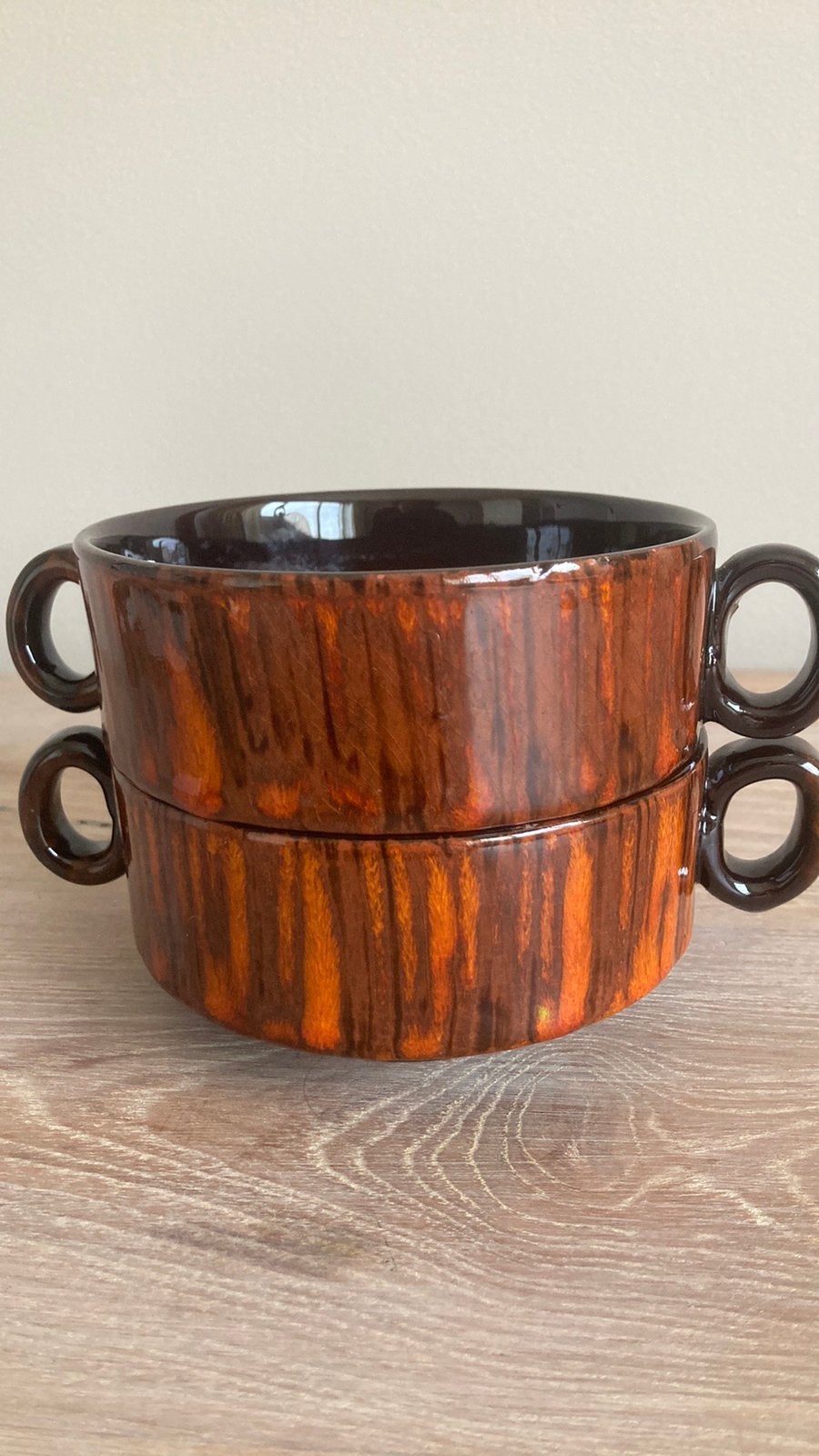 Vintage soepkom oranje bruin lava motief, Huis en Inrichting, Keuken | Servies, Ophalen of Verzenden, Zo goed als nieuw, Overige stijlen