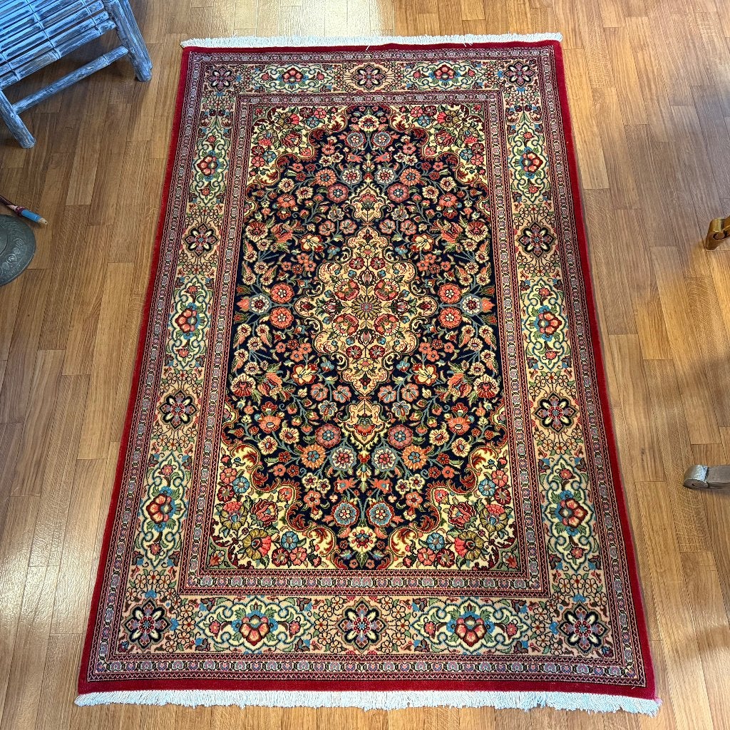 perzisch tapijt ghom handgeknoopt vloerkleed – 203 x 128 cm, TTM Wonen, Meubels – (Perzische) Tapijten en Woonaccessoires, 100 tot 150 cm