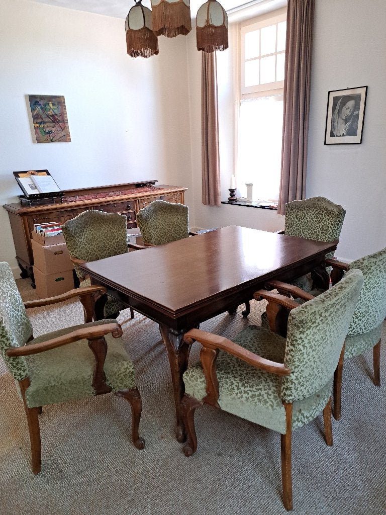 eethoek tafel en 6 stoelen, Huis en Inrichting, Tafels | Eettafels, Ophalen, Overige materialen, Gebruikt, 100 tot 150 cm