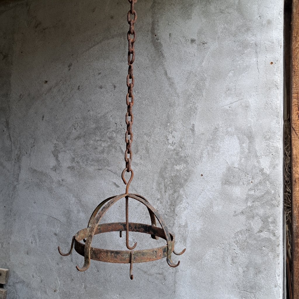 Brocante oude metalen wildkroon wildhaak met 8 haken *Etage3, Gebruikt, ., Ophalen of Verzenden, .