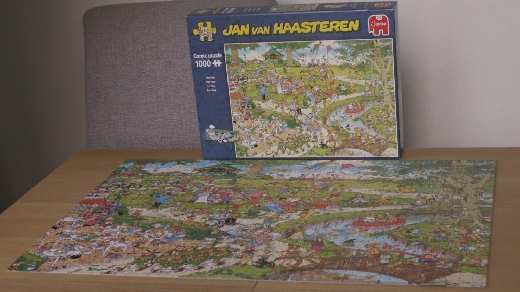Jan van Haasteren puzzel 1000 stukjes: Het park, Ophalen of Verzenden, 500 t/m 1500 stukjes, Zo goed als nieuw