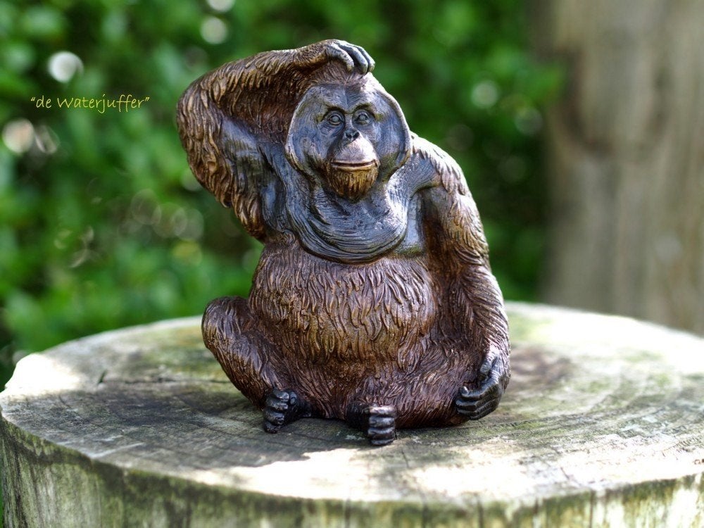 101* Bronzen orang oetan (Boven €75 geen verzendkosten), Tuin en Terras, Tuinbeelden, Ophalen of Verzenden, Nieuw, Overige materialen
