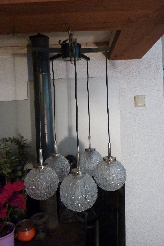 CASCADENLAMP,SIXTIES,ZEVENTIES,LIMBURG GLASHÜTTE,VINTAGE, Huis en Inrichting, Gebruikt, Glas, SIXTIES,ZEVENTIES,MID-CENTURY, E27 (groot)