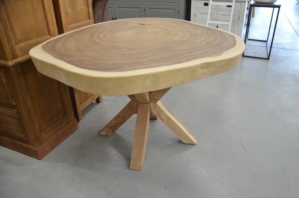 Ronde suar boomstamtafel 110- 140 cm BT 266, Overige houtsoorten, Rond, Nieuw, Ophalen of Verzenden