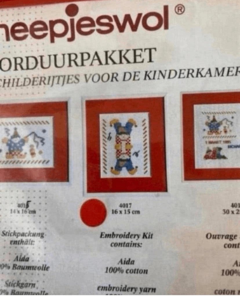 BORDUURPAKKET SCHEEPJESWOL VOOR DE KINDERKAMER ACROBATEN, Verzenden, Nieuw, Handborduren, Borduurpakket