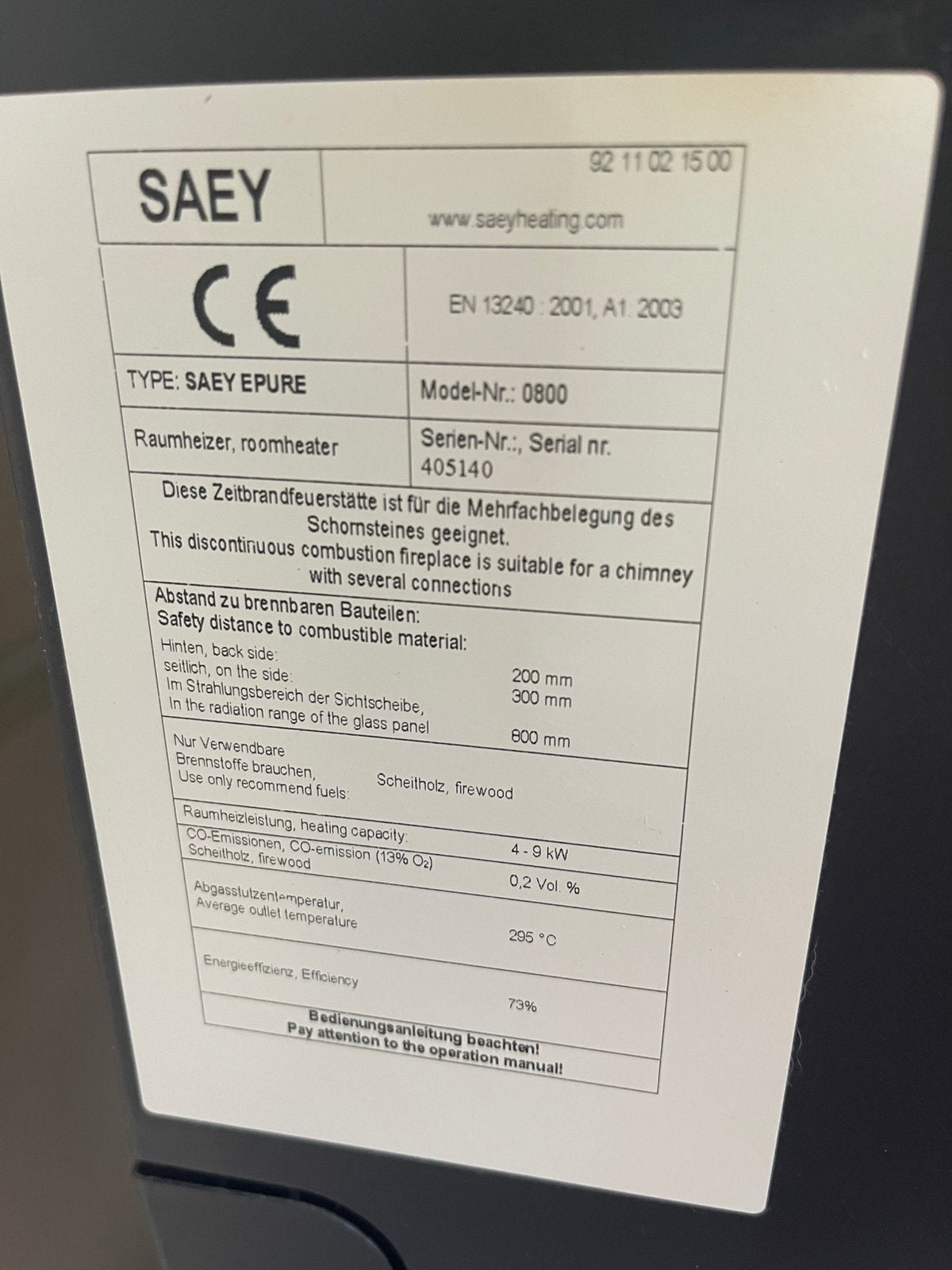 Saey houtkachel pure 0800, Huis en Inrichting, Kachels, Ophalen of Verzenden, Zo goed als nieuw, Hout, Houtkachel