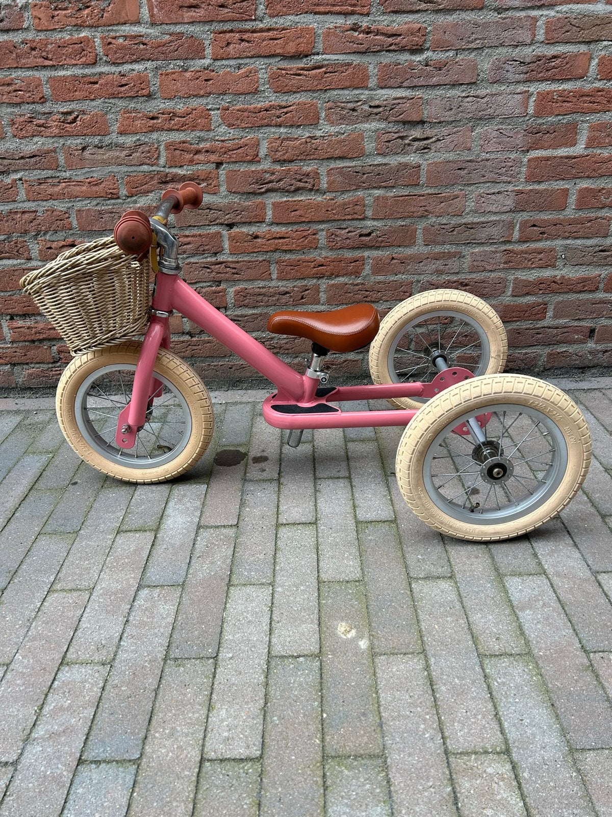 Trybike Steel 2-in-1 Loopfiets Vintage Roze met Mandje, Ophalen, Zo goed als nieuw, Loopfiets