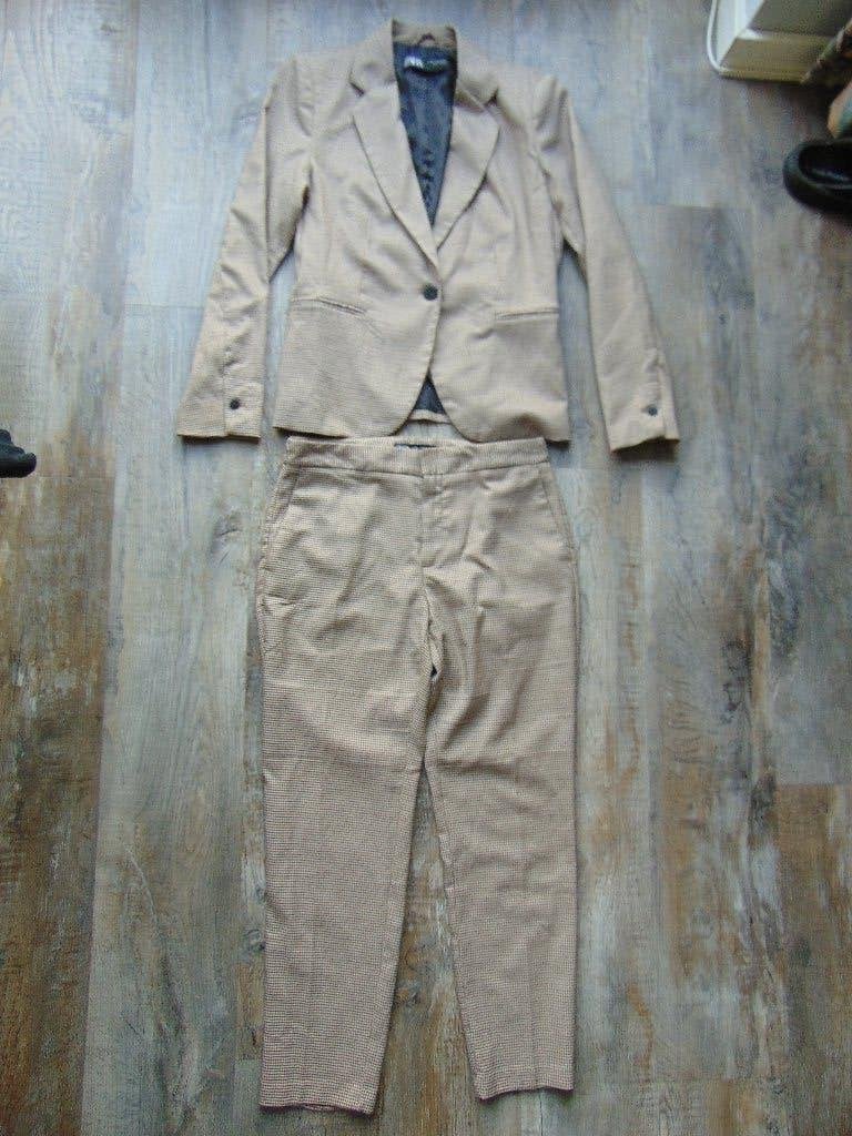 Set Zara beige damespak maat 38 pied-de-poule jasje + broek, Maat 38/40 (M), Kostuum of Pak, Ophalen of Verzenden, Zo goed als nieuw