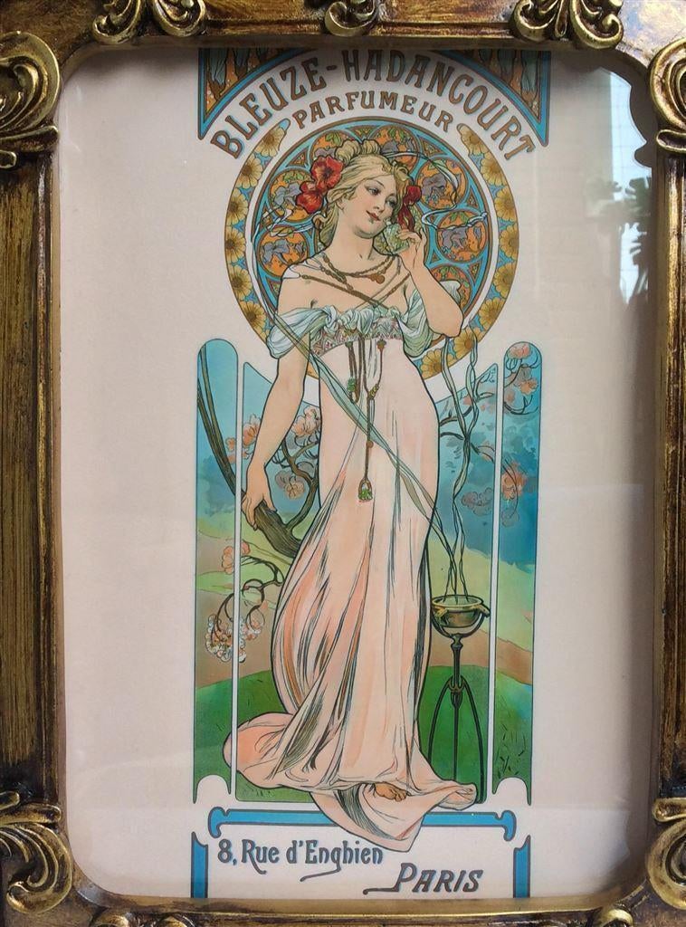 Litho Alphonse Mucha Parfum Barok Art Nouveau Frame, Antiek en Kunst, Ophalen of Verzenden