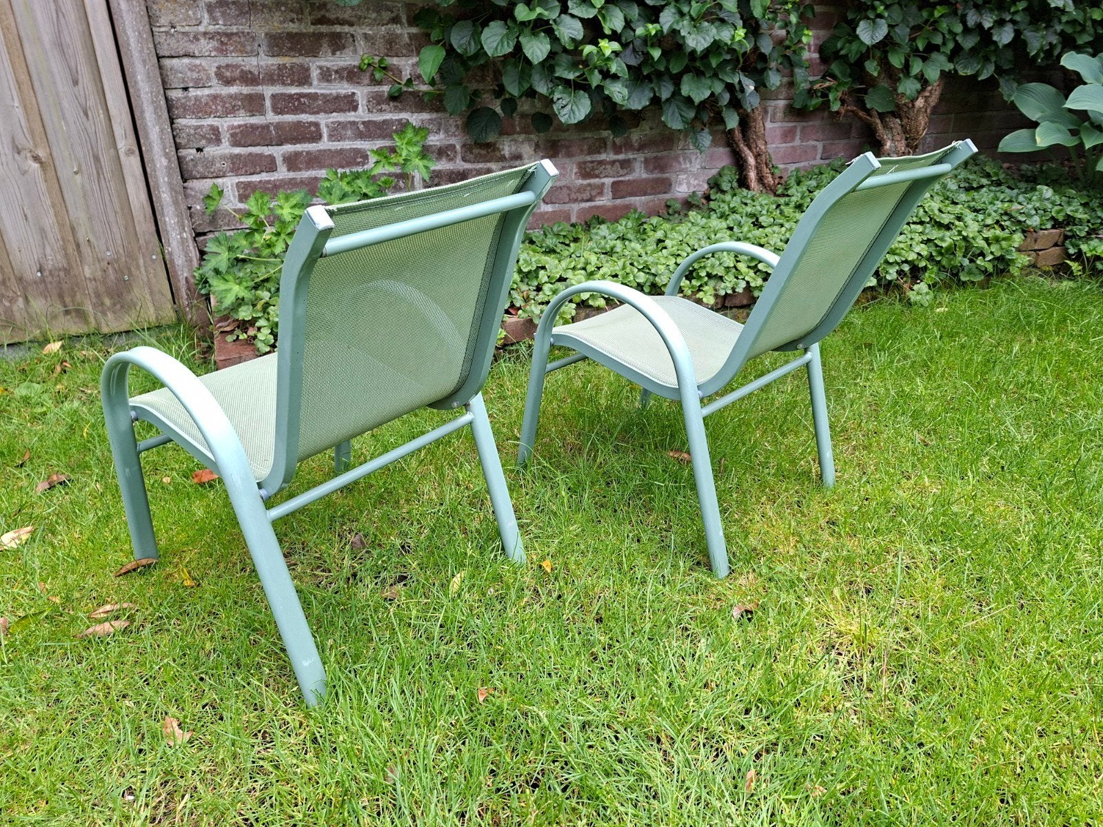 2x Kinder tuinstoeltjes - Mintgroen, Ophalen, Gebruikt, Metaal