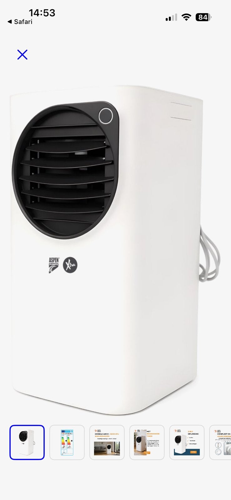 Aspen mobiele airco 2maanden oud 3.25 kw, Ophalen, Ventileren, 3 snelheden of meer, Zo goed als nieuw