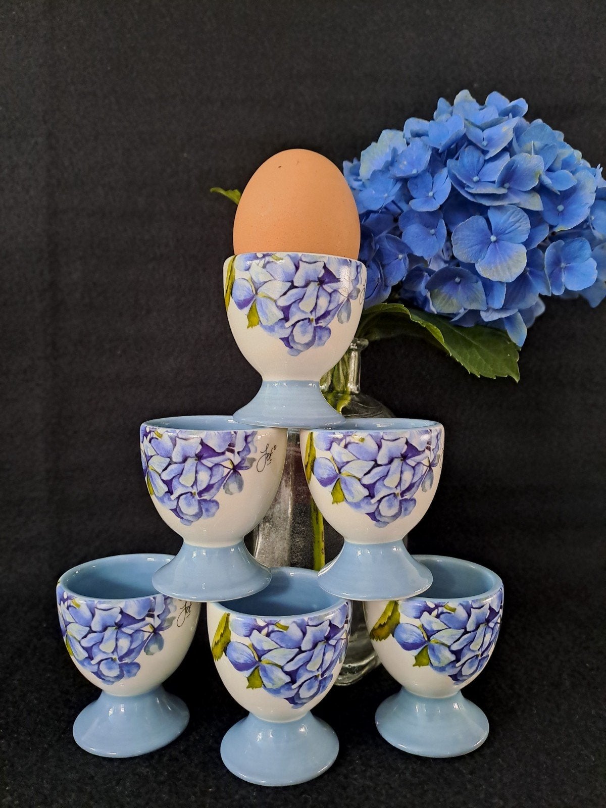 6 Eierdopjes Hortensia van Jet by Ter Steege, Overige typen, Ophalen of Verzenden, Zo goed als nieuw, Overige stijlen