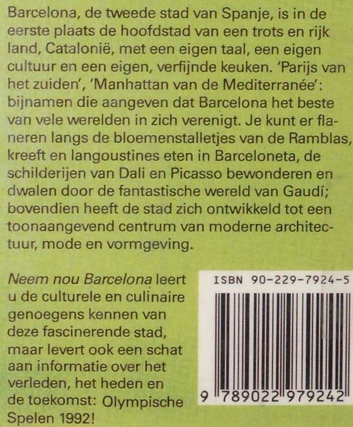 Neem Nou Barcelona - Reisgids Jinke Obbema (1990), Verzenden, Europa, Jinke Obbema, Reisgids of -boek